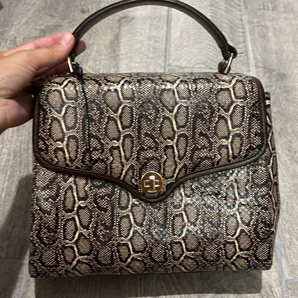 Top-Handle Snake-Print Satchel in Brown - Picture 2 of 11
